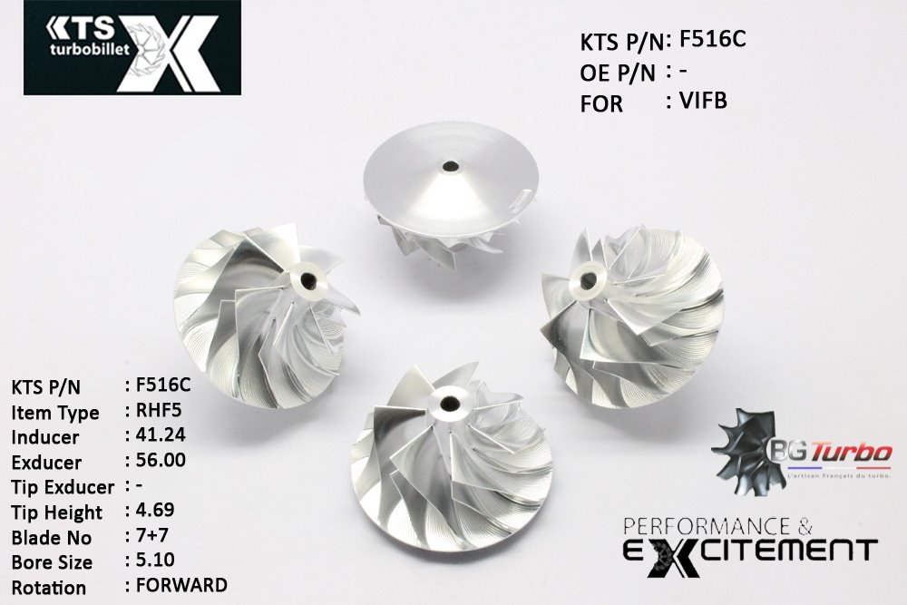 Turbo ROUE FORGÉE MFS PERFORMANCE - 7+7 PALES - INDUCER : 41,24 - EXDUCER : 56 - TYPE : RHF5ANGLE : 45° - ROTATION : Forward - SUPER BACK : 4 - BORE SIZE : 5,1
